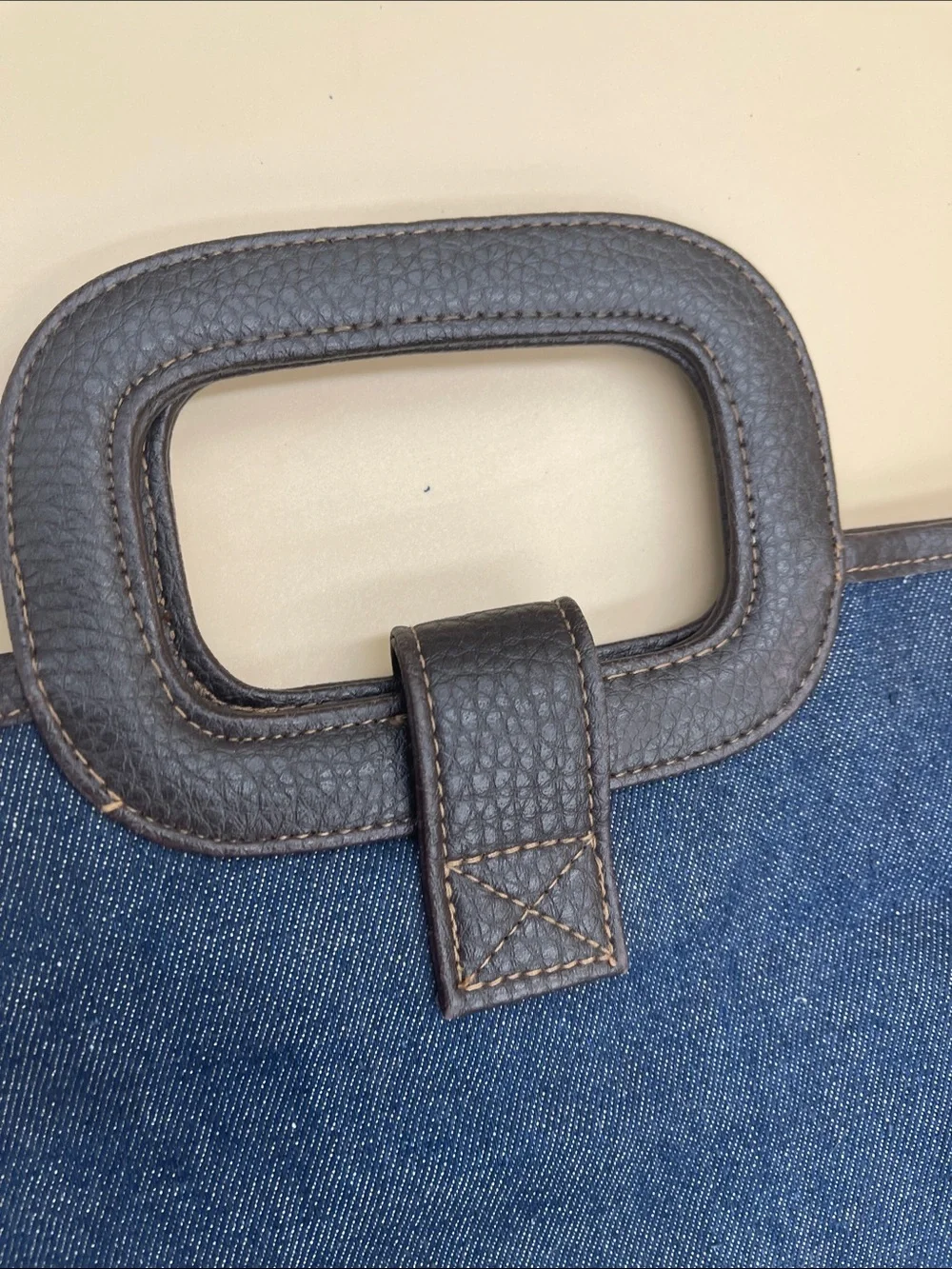Blue Canvas Tote with Black Leather Trim